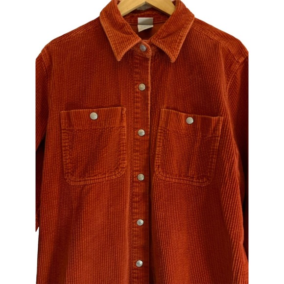 Essentials Style Sze Large Oversized Thick Corduroy Shacket Snap Buttons Orange - Picture 4 of 6